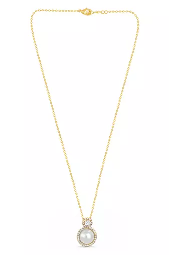 White elegant pendant chain cz pearl studded casual daily wear jewelry for women
