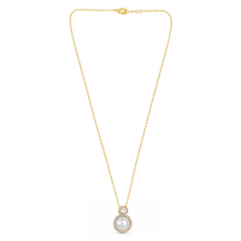 White elegant pendant chain cz pearl studded casual daily wear jewelry for women