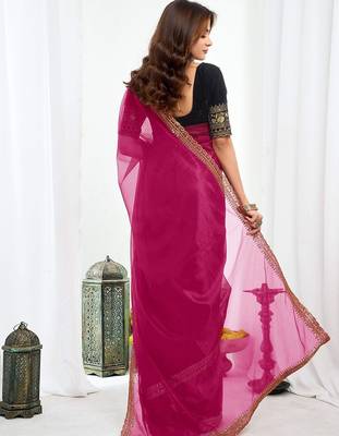 Pink embroidered supernet saree 3