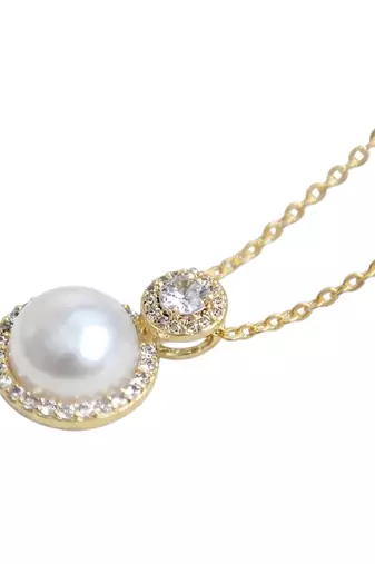 White elegant pendant chain cz pearl studded casual daily wear jewelry for women