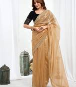 Brown embellished embroidered  chiffon designer saree