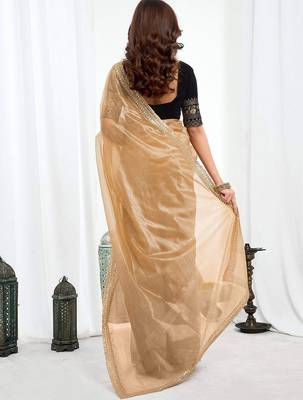 Brown embellished embroidered  chiffon designer saree 2