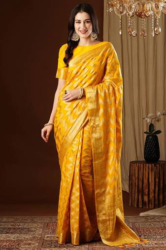 Yellow zari  georgette heavy work saree