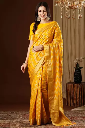 Yellow zari  georgette heavy work saree