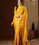 Yellow zari  georgette heavy work saree