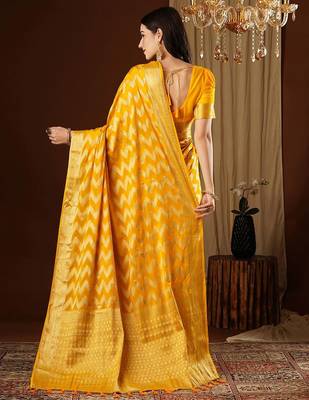 Yellow zari  georgette heavy work saree 2