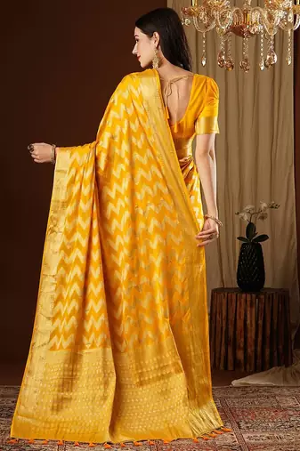 Yellow zari  georgette heavy work saree