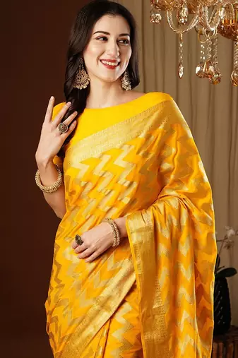 Yellow zari  georgette heavy work saree