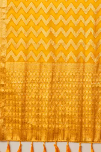 Yellow zari  georgette heavy work saree