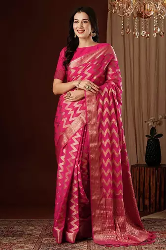 Magenta striped zari  georgette saree
