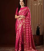 Magenta striped zari  georgette saree