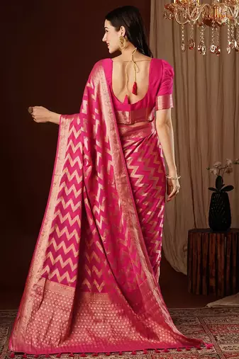 Magenta striped zari  georgette saree