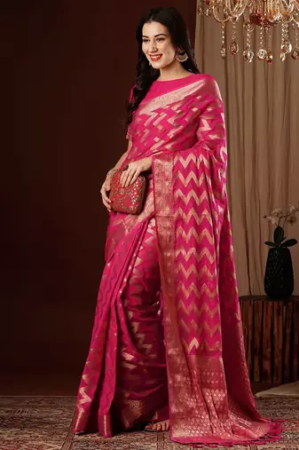 Magenta striped zari  georgette saree