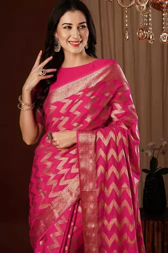 Magenta striped zari  georgette saree