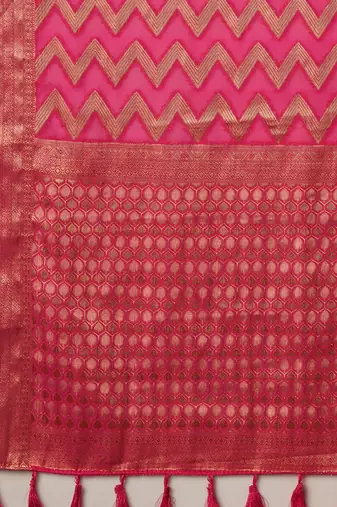 Magenta striped zari  georgette saree