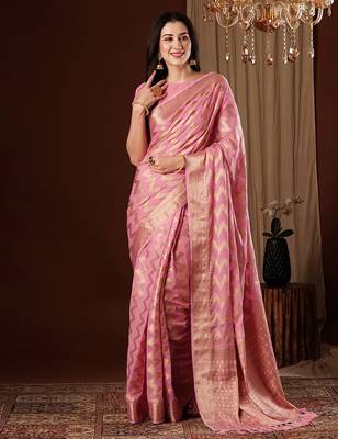 Pink woven design zari  georgette saree 1