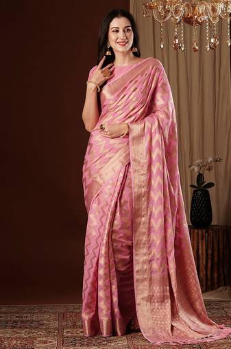 Pink woven design zari  georgette saree