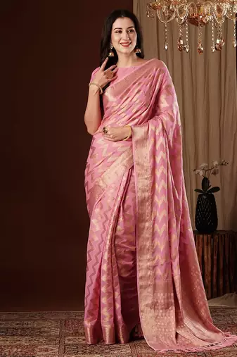 Pink woven design zari  georgette saree