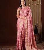 Pink woven design zari  georgette saree