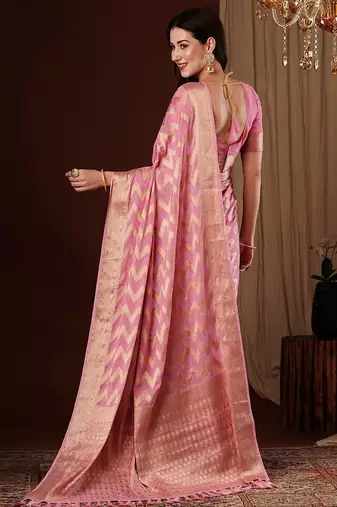 Pink woven design zari  georgette saree