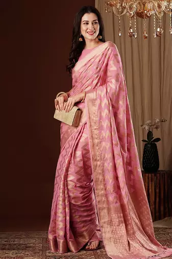 Pink woven design zari  georgette saree
