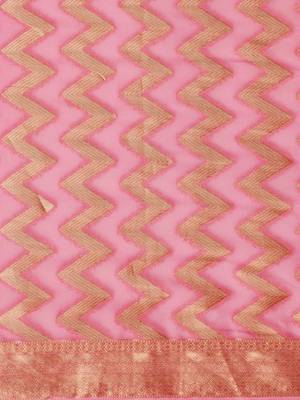 Pink woven design zari  georgette saree 5