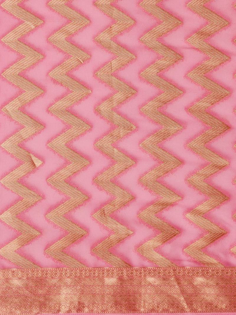 Pink woven design zari  georgette saree