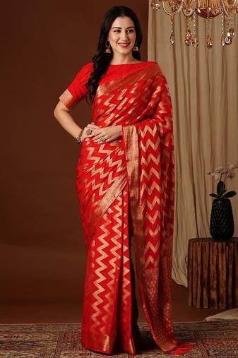 Red zari  georgette heavy work saree
