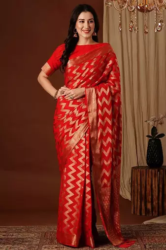 Red zari  georgette heavy work saree