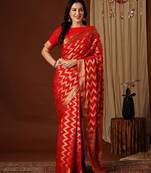 Red zari  georgette heavy work saree