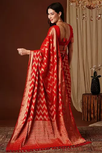 Red zari  georgette heavy work saree