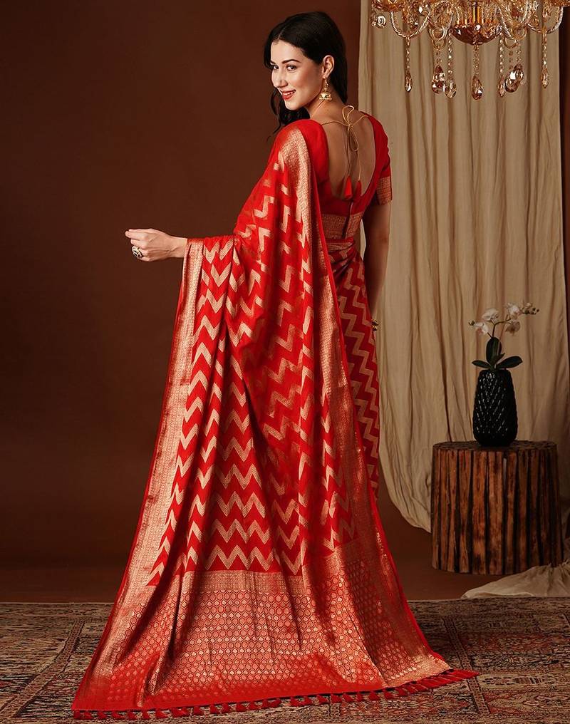 Red zari  georgette heavy work saree