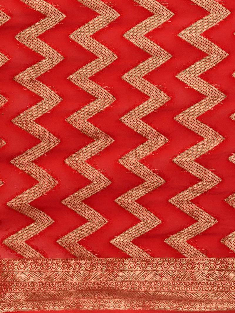 Red zari  georgette heavy work saree