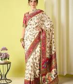 Cream woven design zari banarasi saree