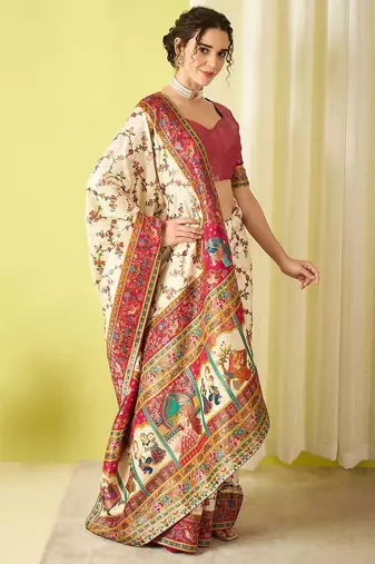 Cream woven design zari banarasi saree