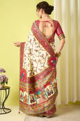 Cream woven design zari banarasi saree
