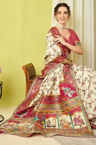 Cream woven design zari banarasi saree