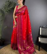 Red paisley zari silk blend designer banarasi saree