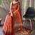 Orange women printed kalamkari linen blend saree