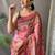 Pink kalamkari printed saree with blouse piece