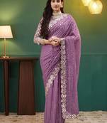 Mauve embellished sequinned  georgette heavy work saree
