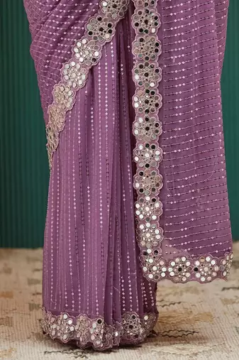 Mauve embellished sequinned  georgette heavy work saree
