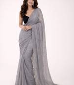 Grey embellished sequinned  cotton khadi saree