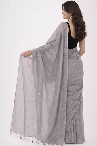 Grey embellished sequinned  cotton khadi saree