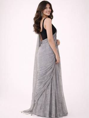 Grey embellished sequinned  cotton khadi saree 3