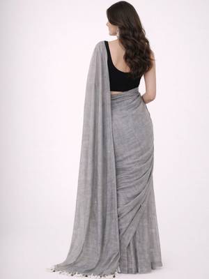 Grey embellished sequinned  cotton khadi saree 5