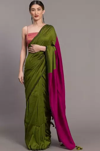 Green colourblocked khadi saree