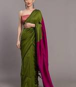 Green colourblocked khadi saree