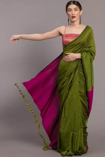 Green colourblocked khadi saree