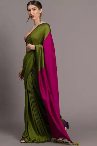 Green colourblocked khadi saree